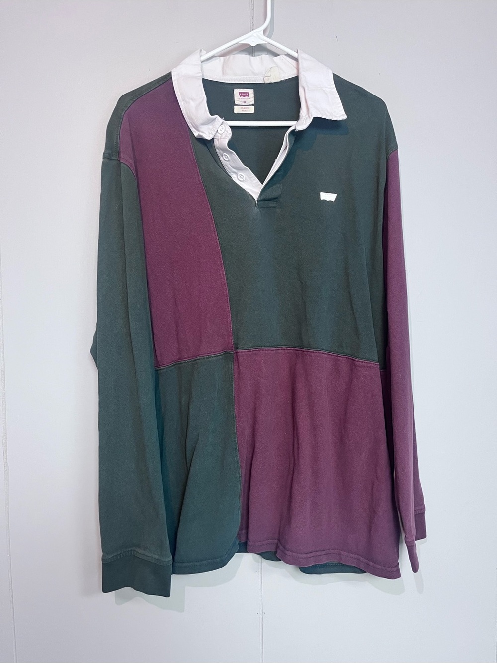 Levi’s Men’s XL Relaxed Fit Colorblock Rugby Polo Long Sleeve Green Burgundy